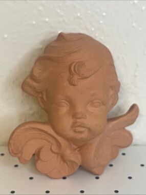Vintage 1987 Scioto Terracotta Cherub Wall Plaque. Signed